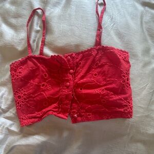 Red Eyelet Crop Top with Adjustable Straps